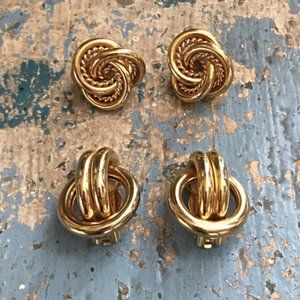 Two pairs vintage gold tone clip earrings